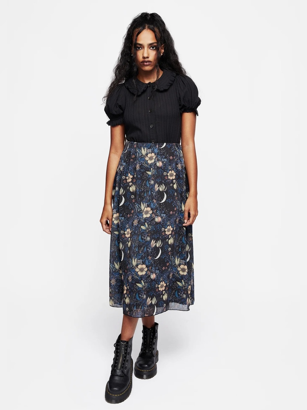 NWT Disturbia Primrose Floral Chiffon Midi Skirt US 6 / UK 10